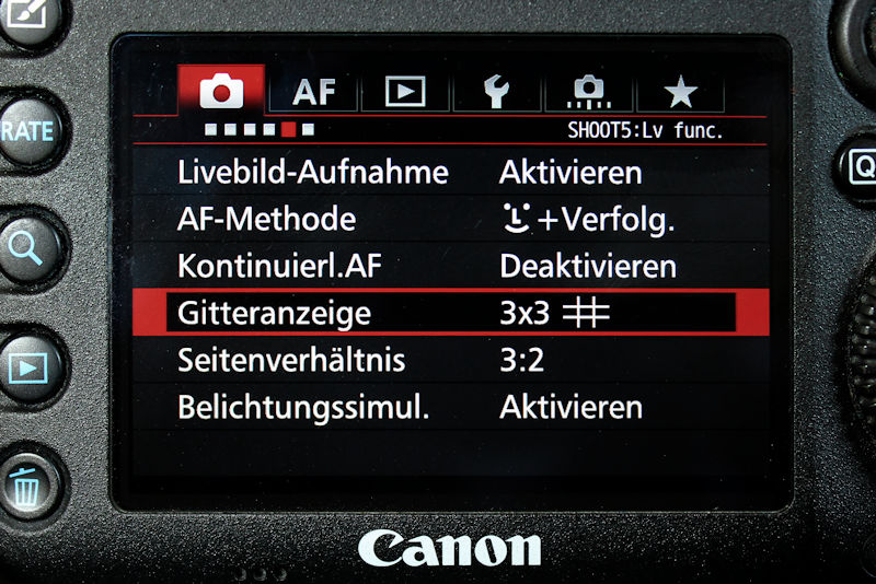 Gitter einblenden bei Canon EOS 7D Mark II