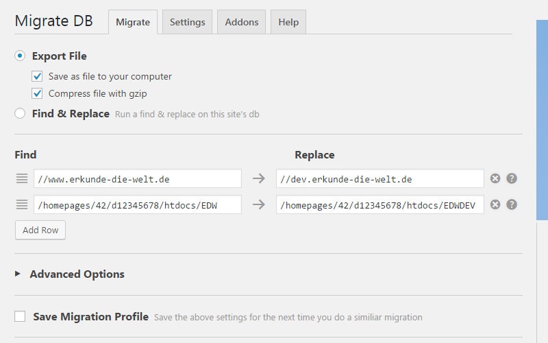 wp-migrate-db-datenbank-exportieren