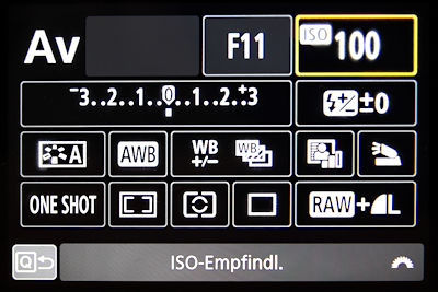 ISO Wert einstellen im Canon Schnellstartmenü