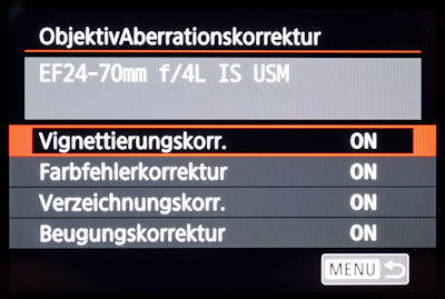 Tipps und Einstellungen Canon 6D Mark II - Objektivkorrekturen