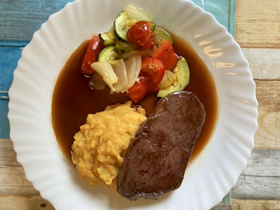 Rezept - Deutsche Küche - Rinderfilet Sous Vide, Süßkartoffelstampf, Ofengemüse