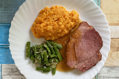 Deutsche Küche – Badisches Schäufele, Süßkartoffelstampf, Bohnen