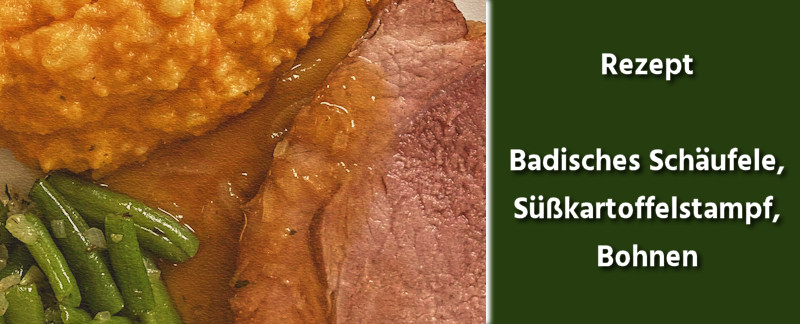 Rezept - Deutsche Küche - Badischers Schäufele, Süßkartoffelstampf, Bohnen